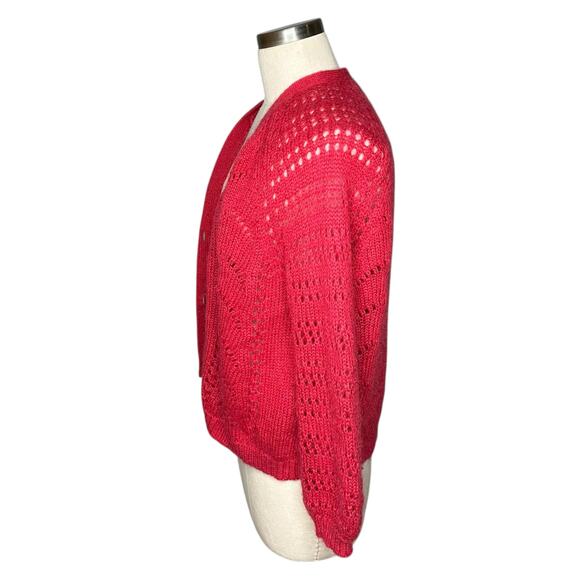 SEZANE Dereck V-Neck Mohair Button Down Cardigan Sweater Magenta Bold Size Small - Picture 3 of 7